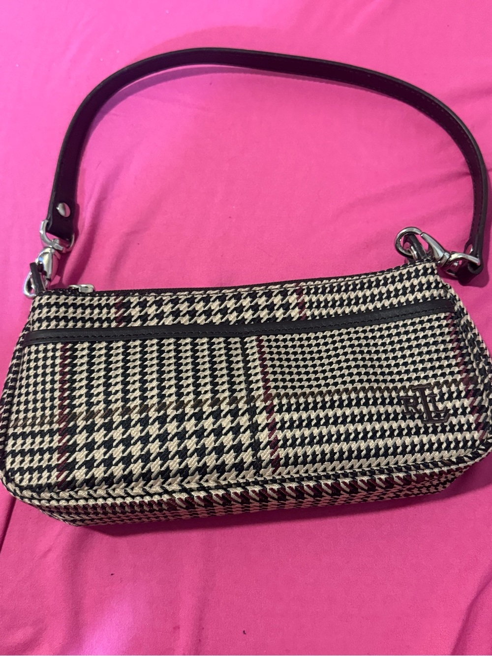 Houndstooth Shoulder Bag in Black, Cream and Burgundy